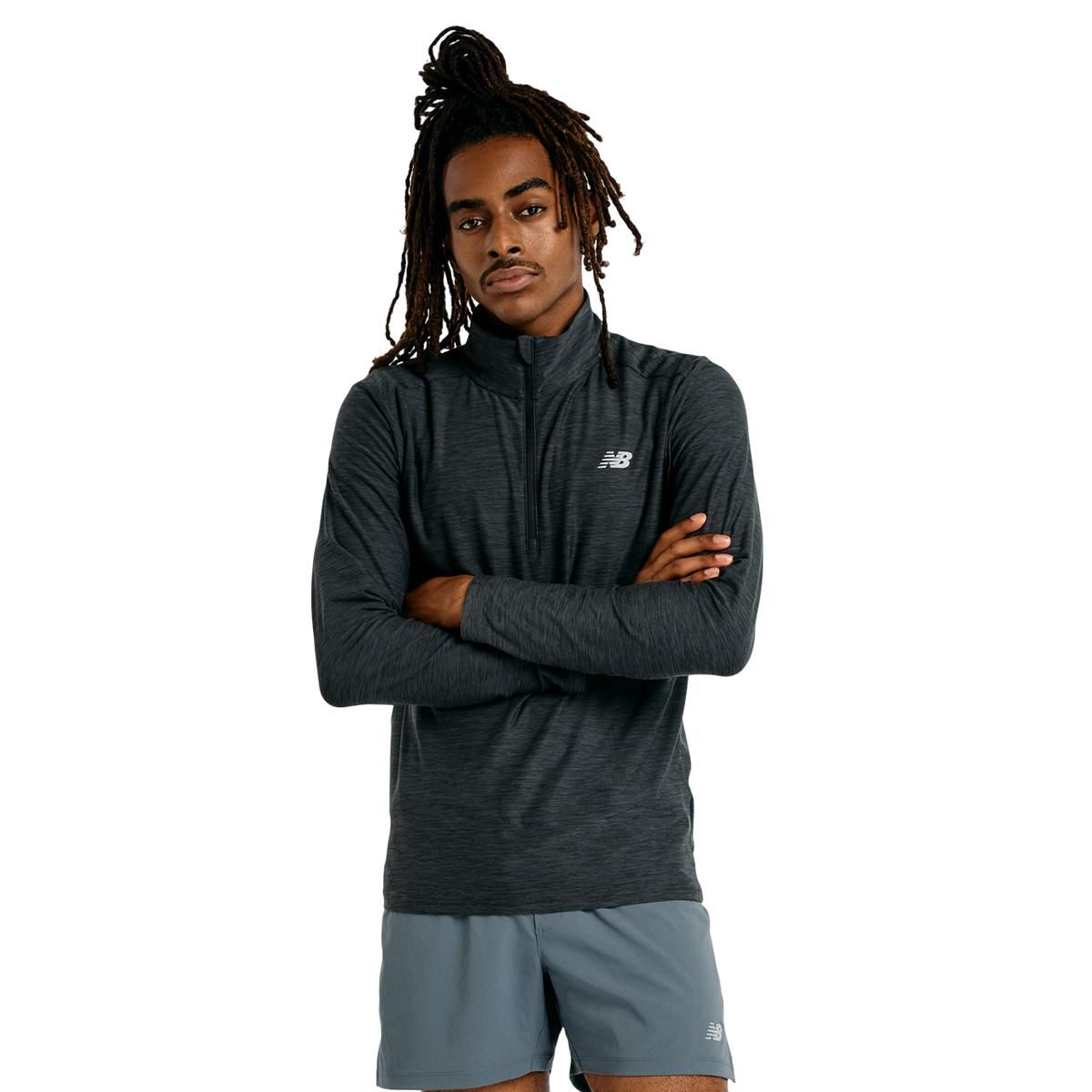 NEW BALANCE - Polerón Running Hombre New Balance Space Dye 1/4 Zip Negro