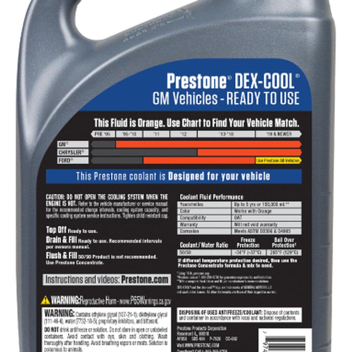 PRESTONE - Anticongelante Y Refrigerante Prestone Dexcool 3.8l 50/50 Mezcla Precisa