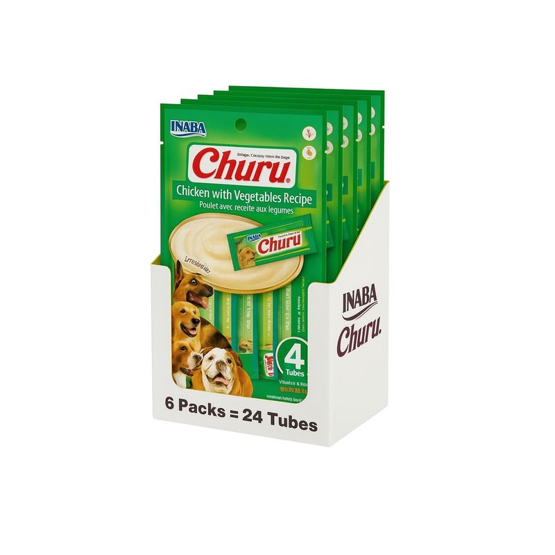 INABA - Churu Dog Pollo Vegetal  6 Packs de 4 Tubos 14 g