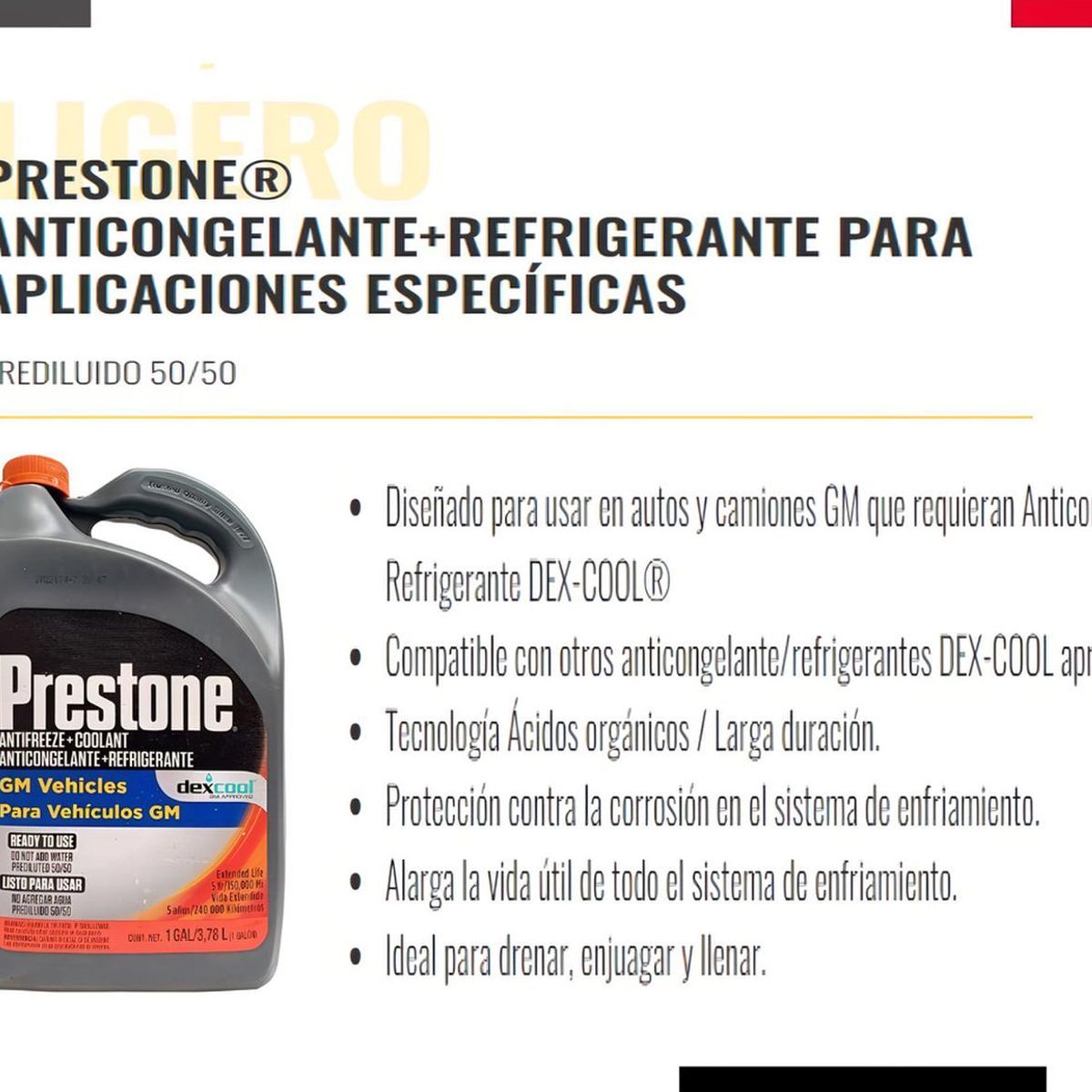 PRESTONE - Anticongelante Refrigerante Coolant Prestone Dexcool 5050