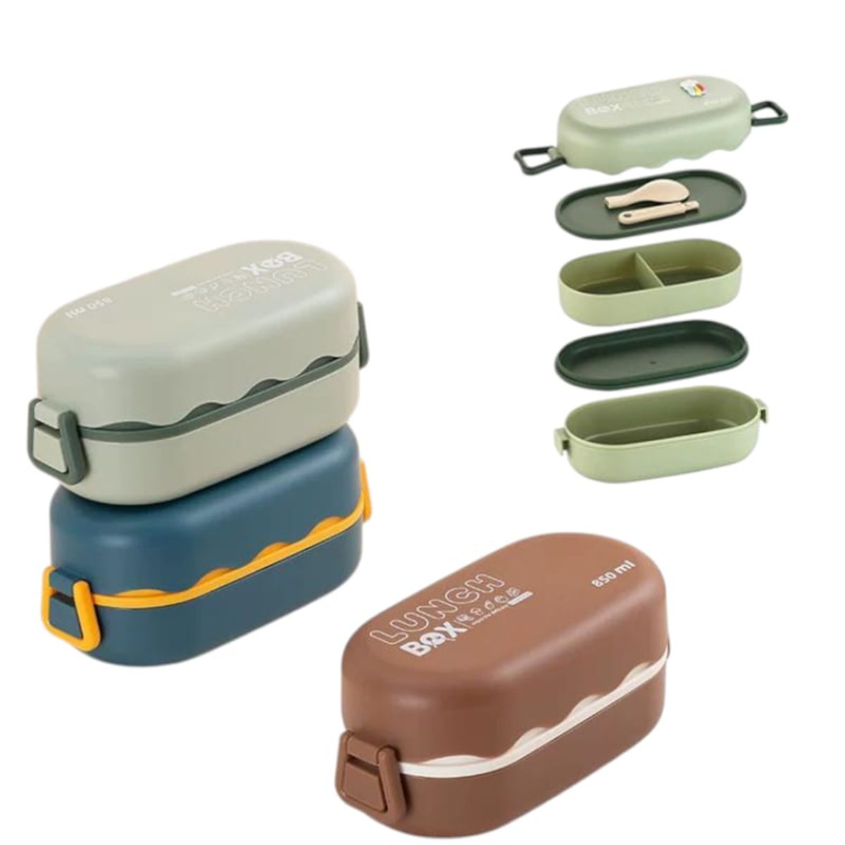 HOMEY - Pack De 3 Tupper Ovalados Con Divisiones, 3 Colores.