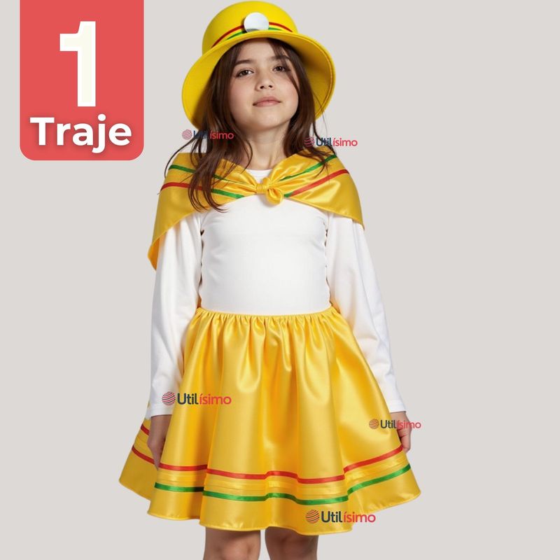 UTILISIMO - Traje Nortino Amarillo 4 Piezas Niña Fiestas Patrias Baile Nortino