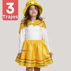 UTILISIMO - Pack 3 Traje Nortino Amarillo 4 Piezas Niña Fiestas Patrias