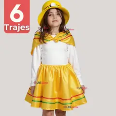 UTILISIMO - Pack 6 Traje Nortino Amarillo 4 Piezas Niña Fiestas Patrias