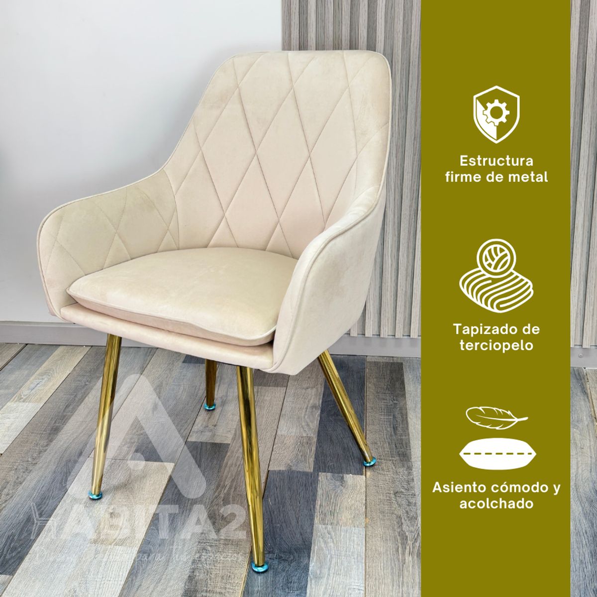 HABITA2 CHILE - PACK 2 SITIAL POLTRONA BEIGE LUX PATAS DORADAS