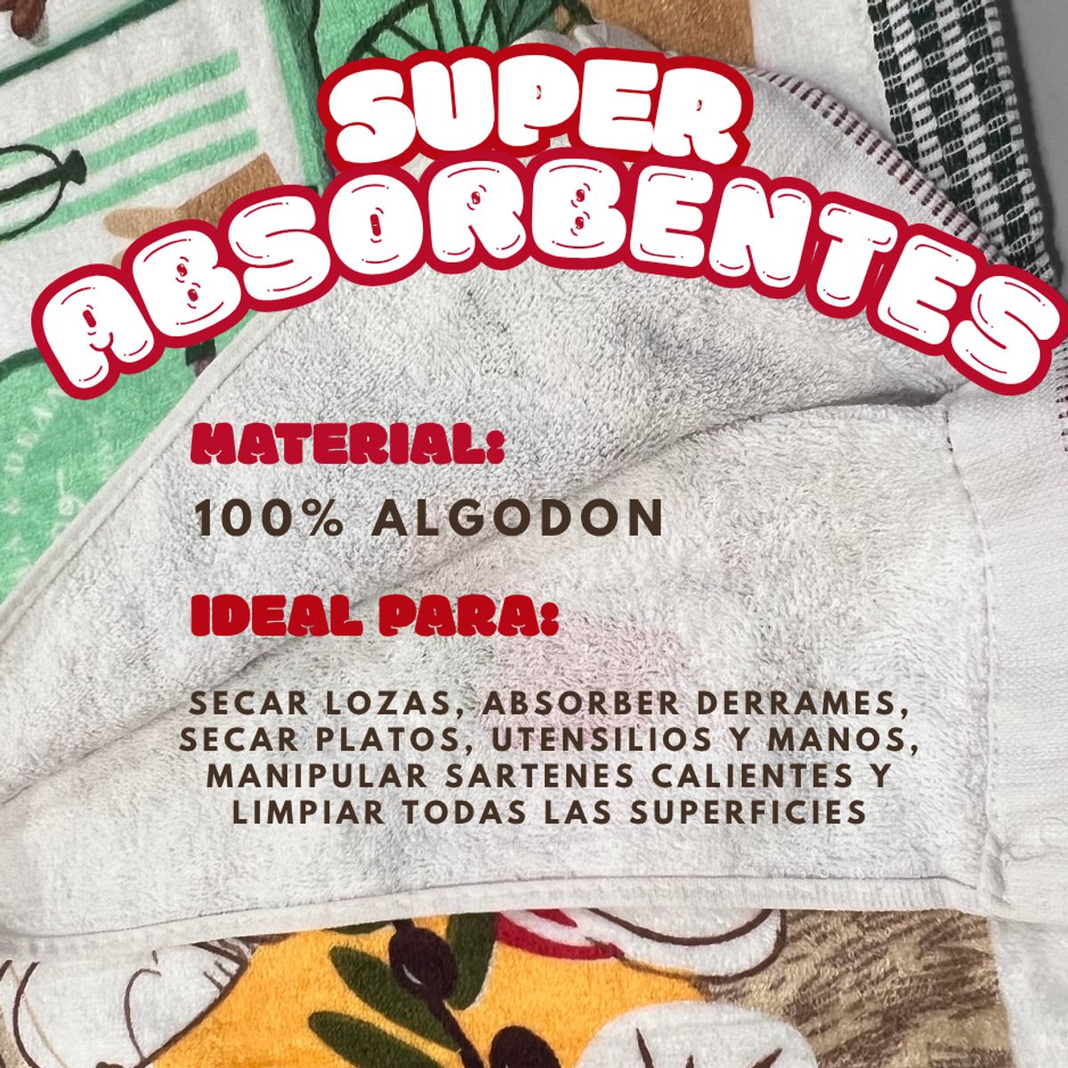 GARSIL - Pack 6 Paño De Cocina De Algodon Absorbente y extra Grueso