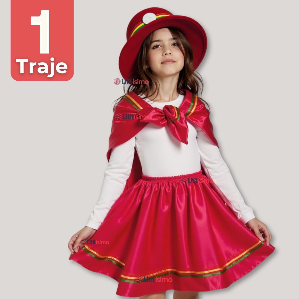 UTILISIMO - Traje Nortino Rojo 4 Piezas Niña Fiestas Patrias Baile Nortino