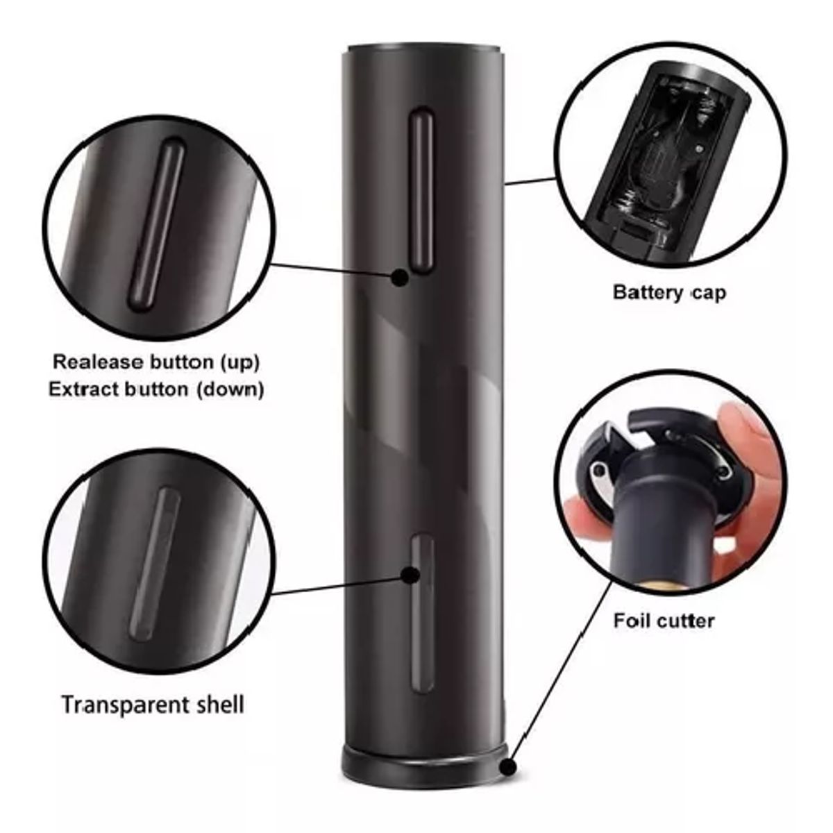 GENERICO - Sacacorcho eléctrico color negro para vino