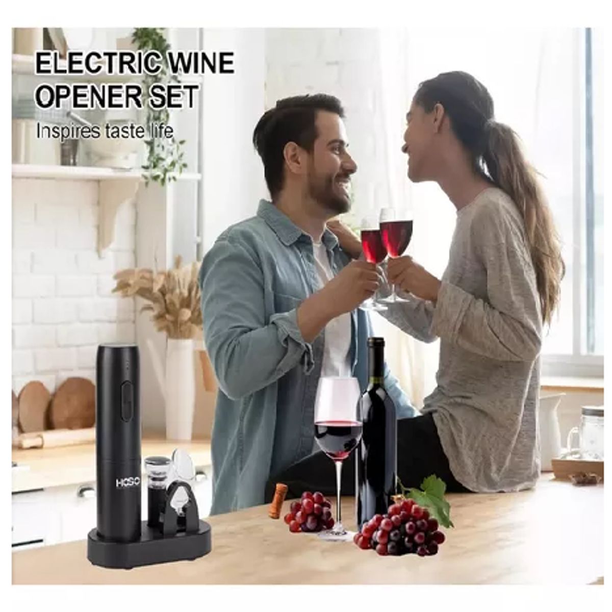 GENERICO - Kit sacacorcho descorchador eléctrico recargable negro