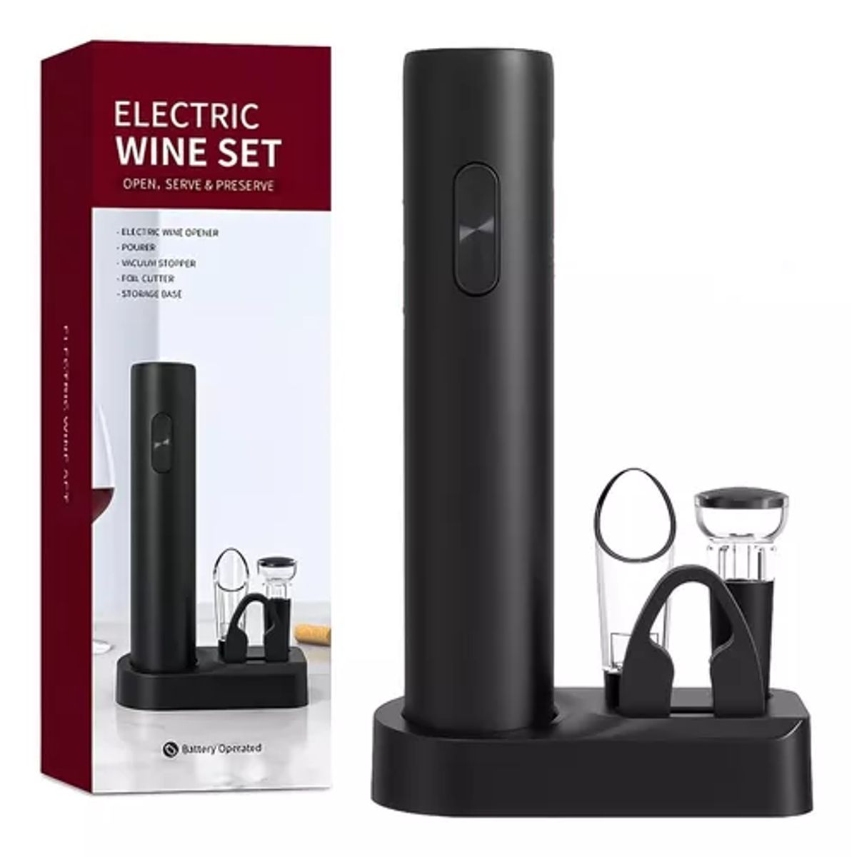 GENERICO - Sacacorcho descorchador de vino eléctrico a batería negro