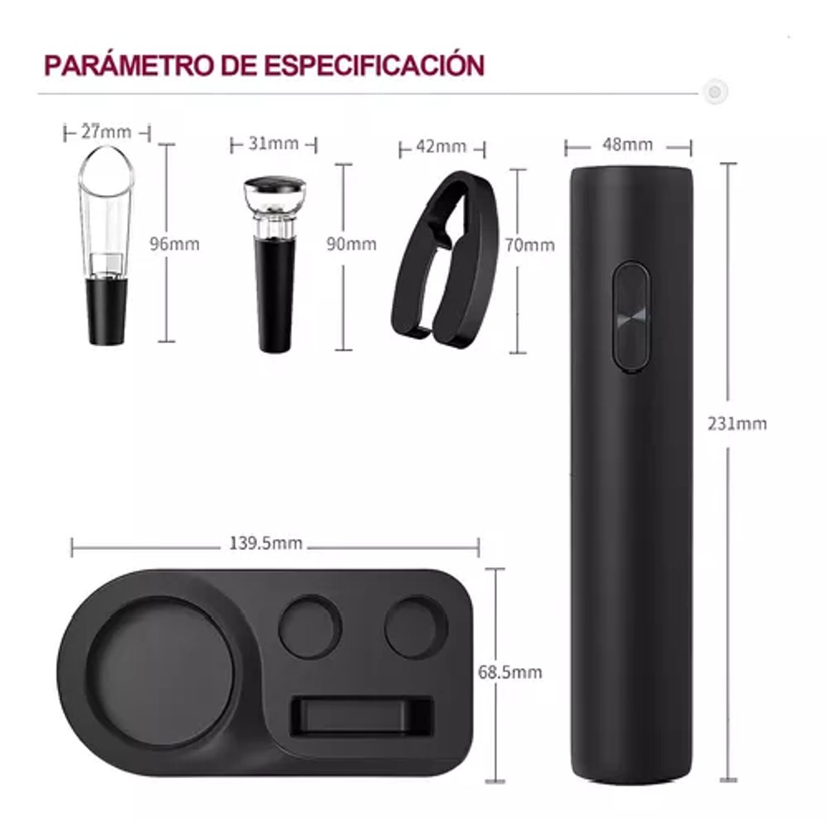 GENERICO - Sacacorcho descorchador de vino eléctrico a batería negro