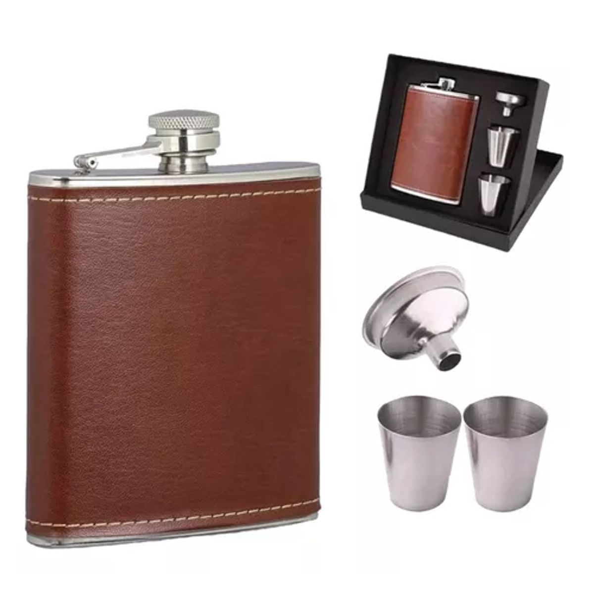 GENERICO - Petaca portátil de 7 oz con 2 vasos y embudo