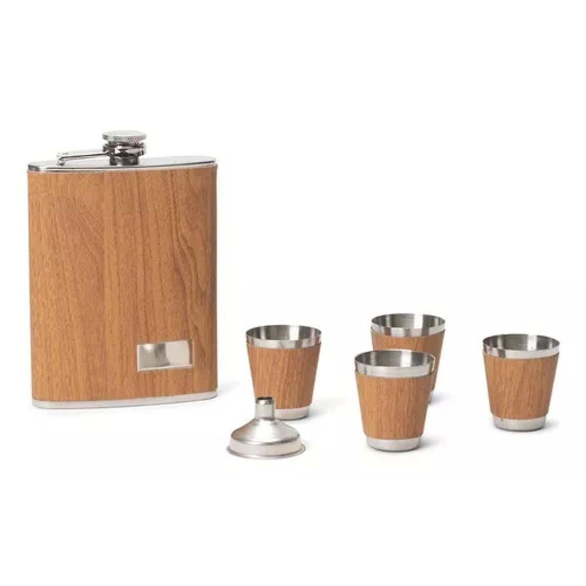 GENERICO - Set petaca 9 oz whisky inoxidable antifugas + 4 vasos