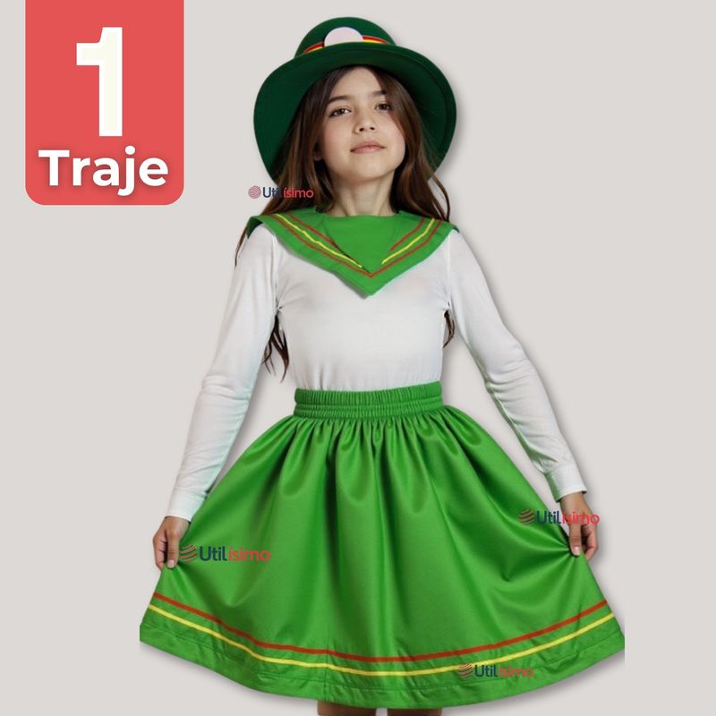 UTILISIMO - Traje Nortino Verde 4 Piezas Niña Fiestas Patrias Baile Nortino