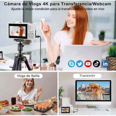 Imagen 2 del producto Cámara Fotografíca Digital 4K 30fps 64MP Pantalla Giratoria Blanco
