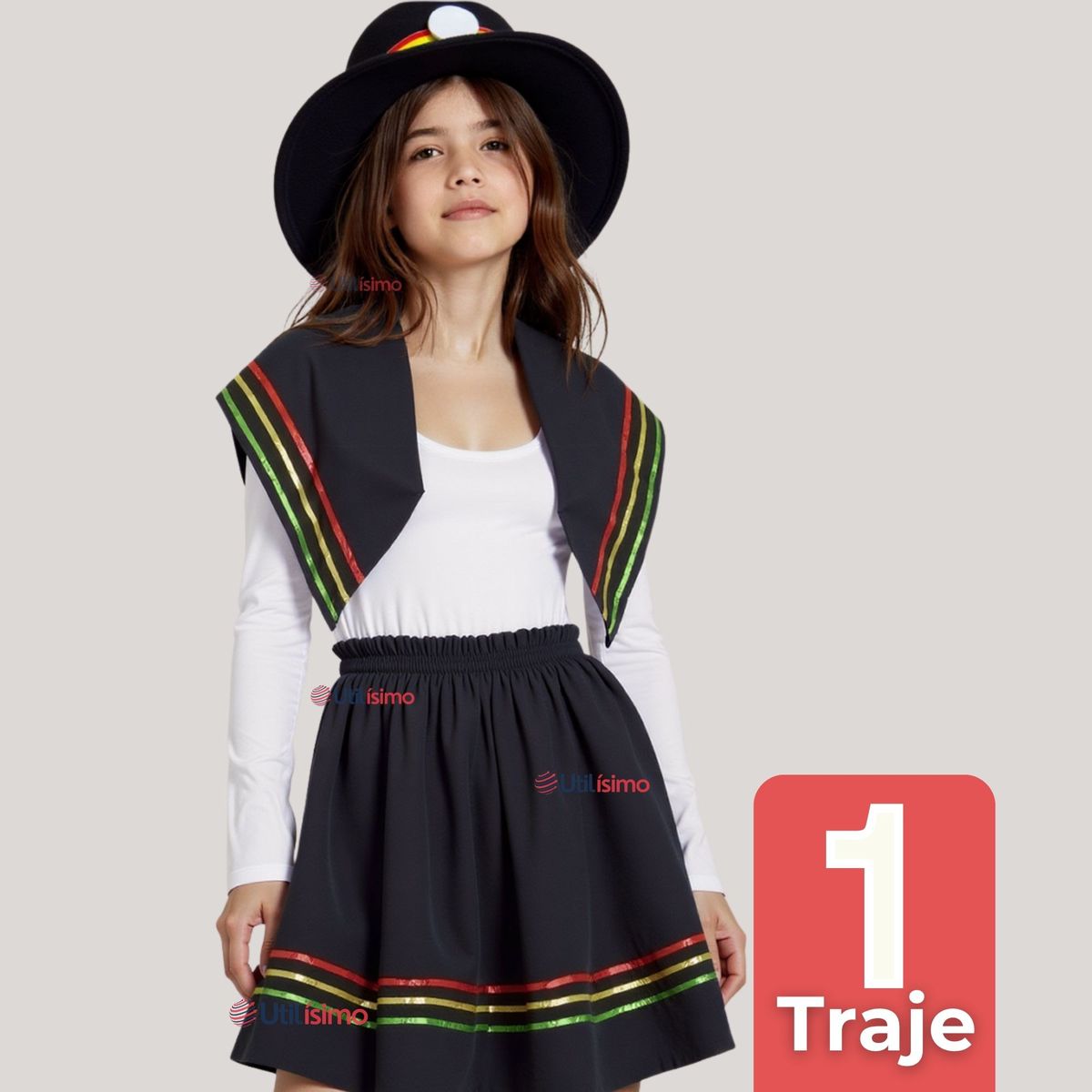 UTILISIMO - Traje Nortino Negro 4 Piezas Niña Fiestas Patrias Baile Nortino