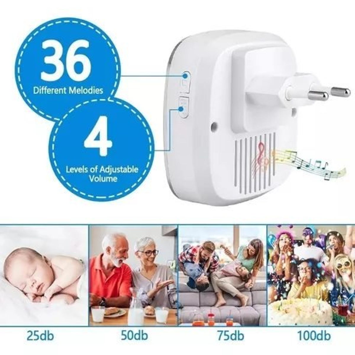 GENERICO - Nuevo timbre inalámbrico blanco con luz led + pila 23A 12V incluida