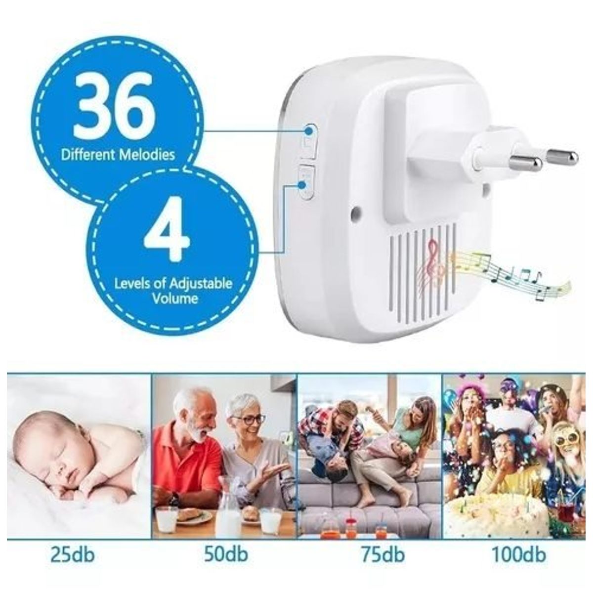 GENERICO - Nuevo timbre inalámbrico blanco con luz led + pila 23A 12V incluida