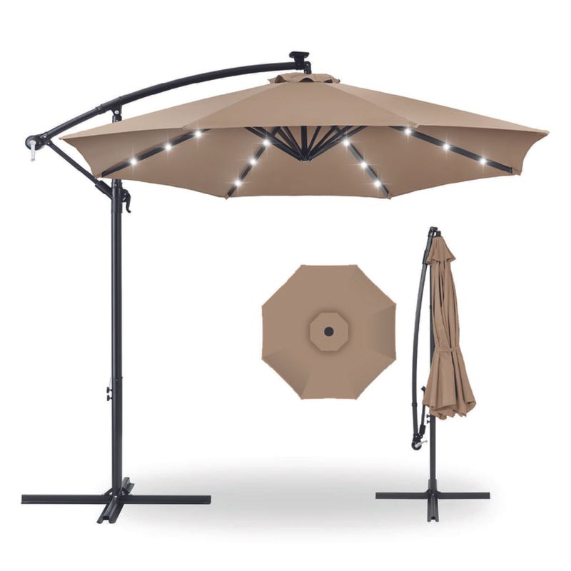 VINCENZI - Quitasol Terraza 360° 3x3 mt Panel Solar Luz Led Khaki oscuro Vincenzi