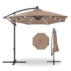 VINCENZI - Quitasol Terraza 360° 3x3 mt Panel Solar Luz Led Khaki oscuro