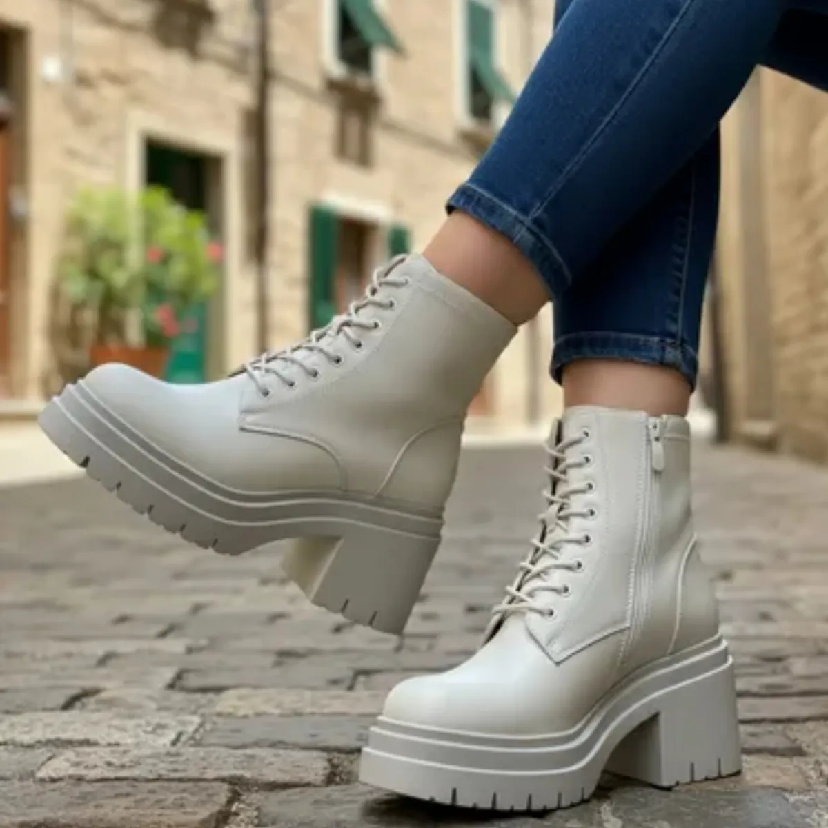 SNOOPY - Botin Mujer  color Beige  con Plataforma M400
