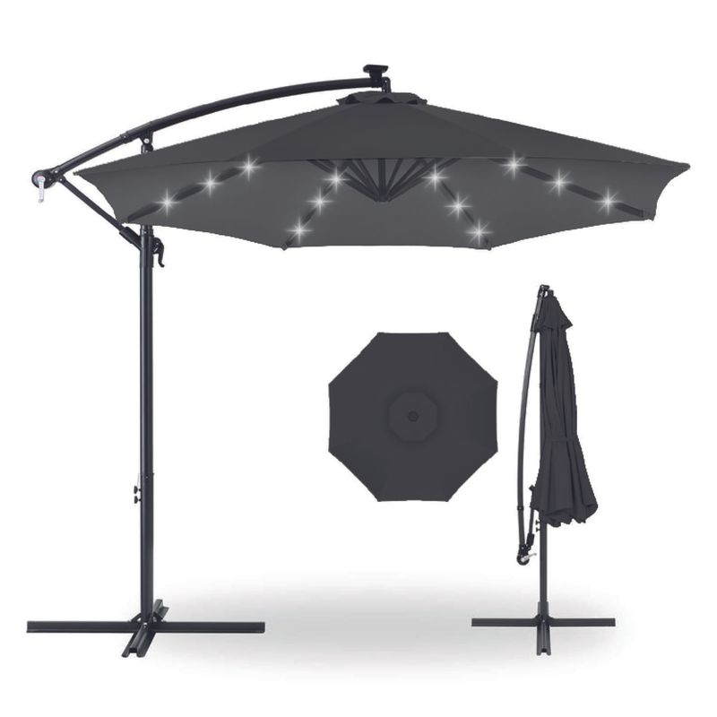 VINCENZI - Quitasol Terraza 360° 3x3 mt Panel Solar Luz Led grafito Vincenzi