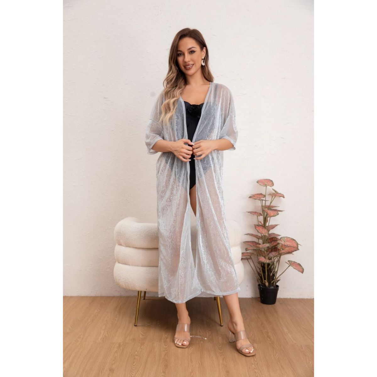 LIKE SHOP - Tapado Mujer Con Brillos Playa Piscina Salida Baño 8389