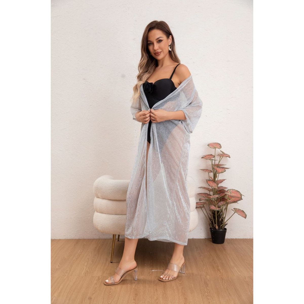 LIKE SHOP - Tapado Mujer Con Brillos Playa Piscina Salida Baño 8389