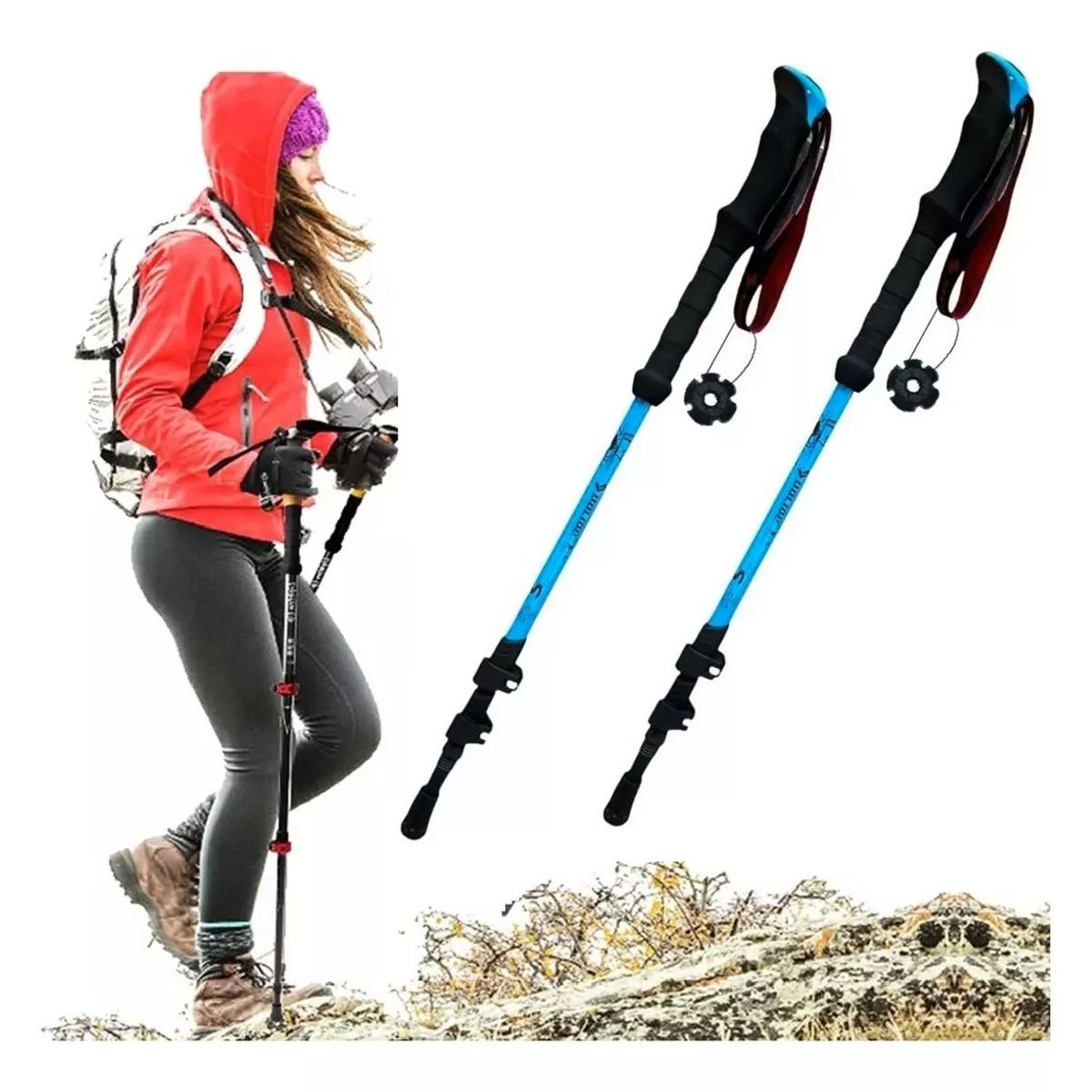 NO LOGO - 2 Bastón Trekking Senderismo Camping 3 Tramos Duralumin Azul