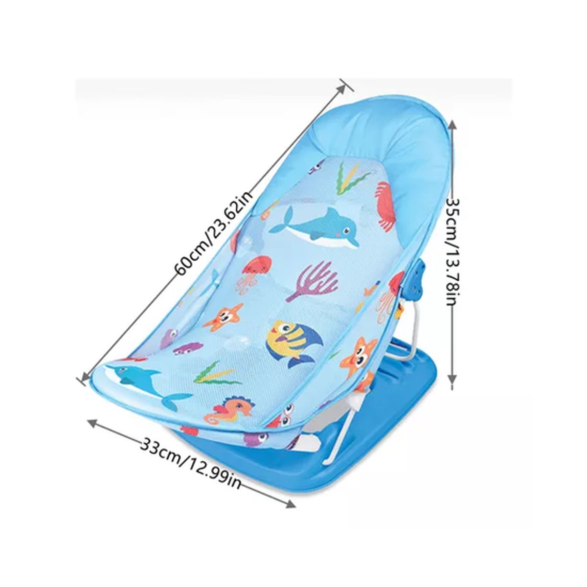 GENERICO - Silla de baño plegable para bebé con almohada y red flotante celeste