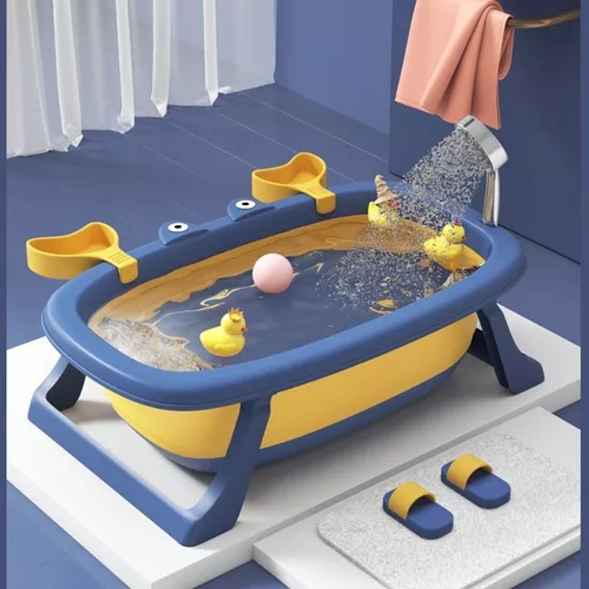 GENERICO - Tina cangrejo plegable con malla reforzada color azul