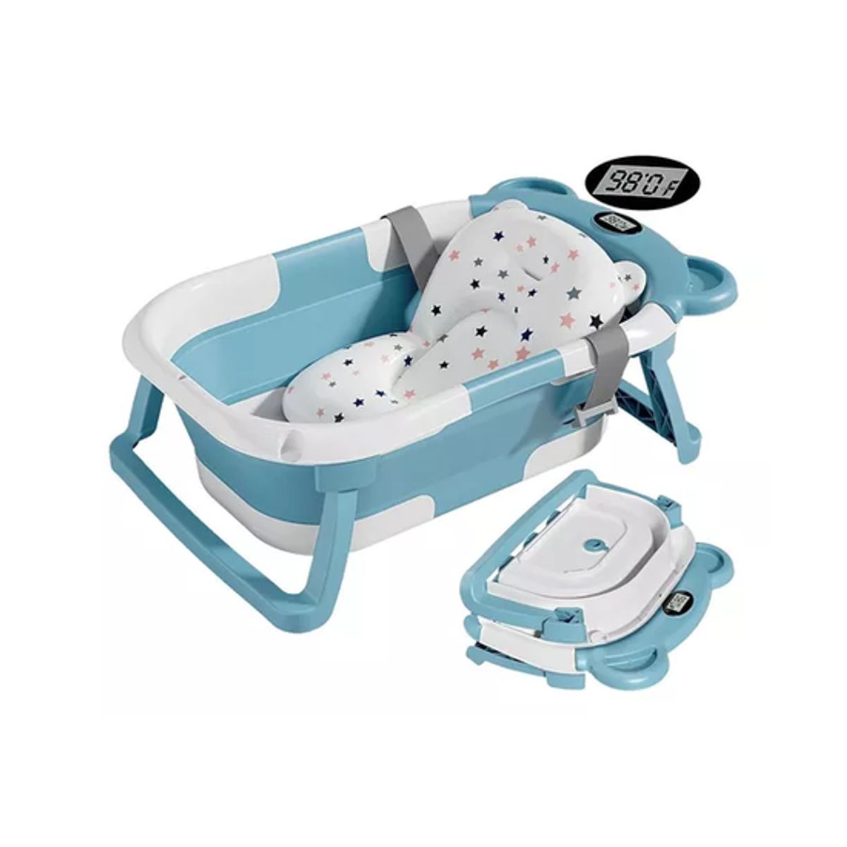 GENERICO - Bañera plegable con termómetro y cojín reforzado multicolor