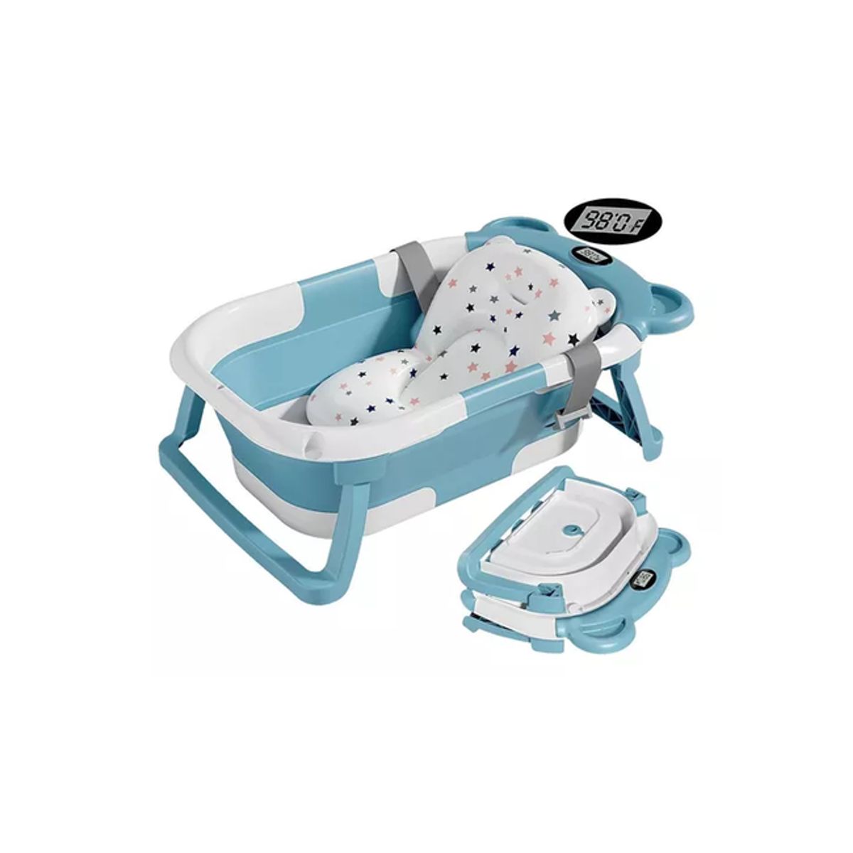 GENERICO - Bañera plegable con termómetro y cojín reforzado multicolor