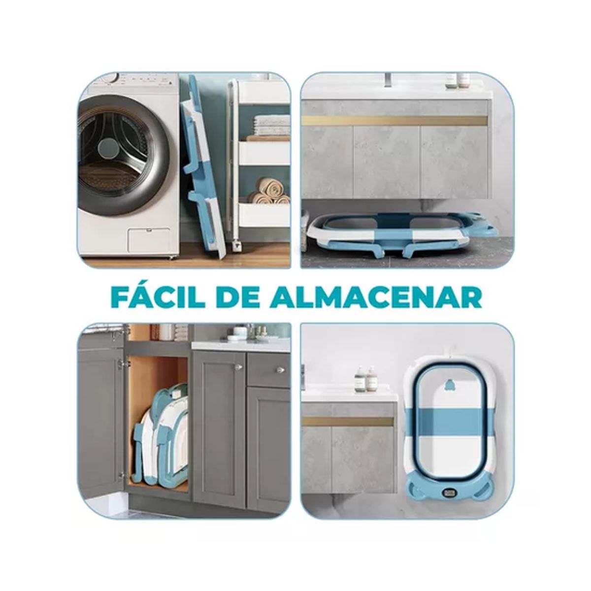 GENERICO - Bañera plegable con termómetro y cojín reforzado multicolor