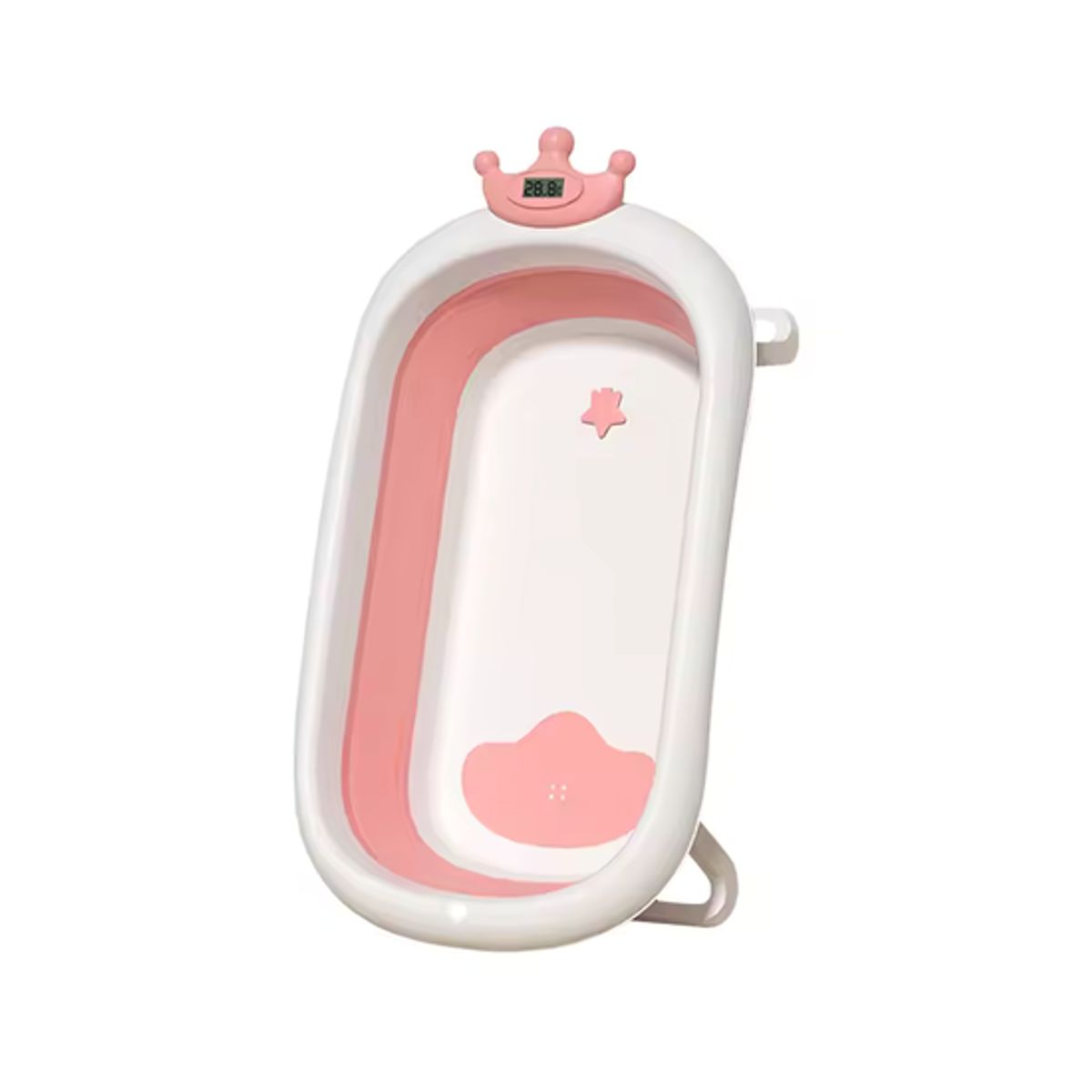 GENERICO - Bañera plegable bebé con termómetro y accesorios color rosa