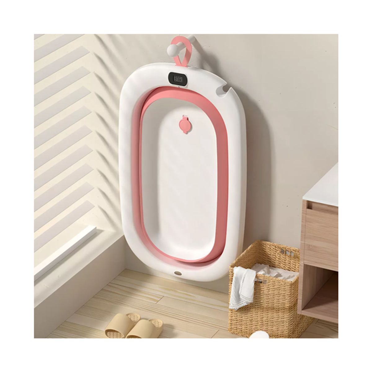 GENERICO - Bañera plegable bebé con termómetro y accesorios color rosa