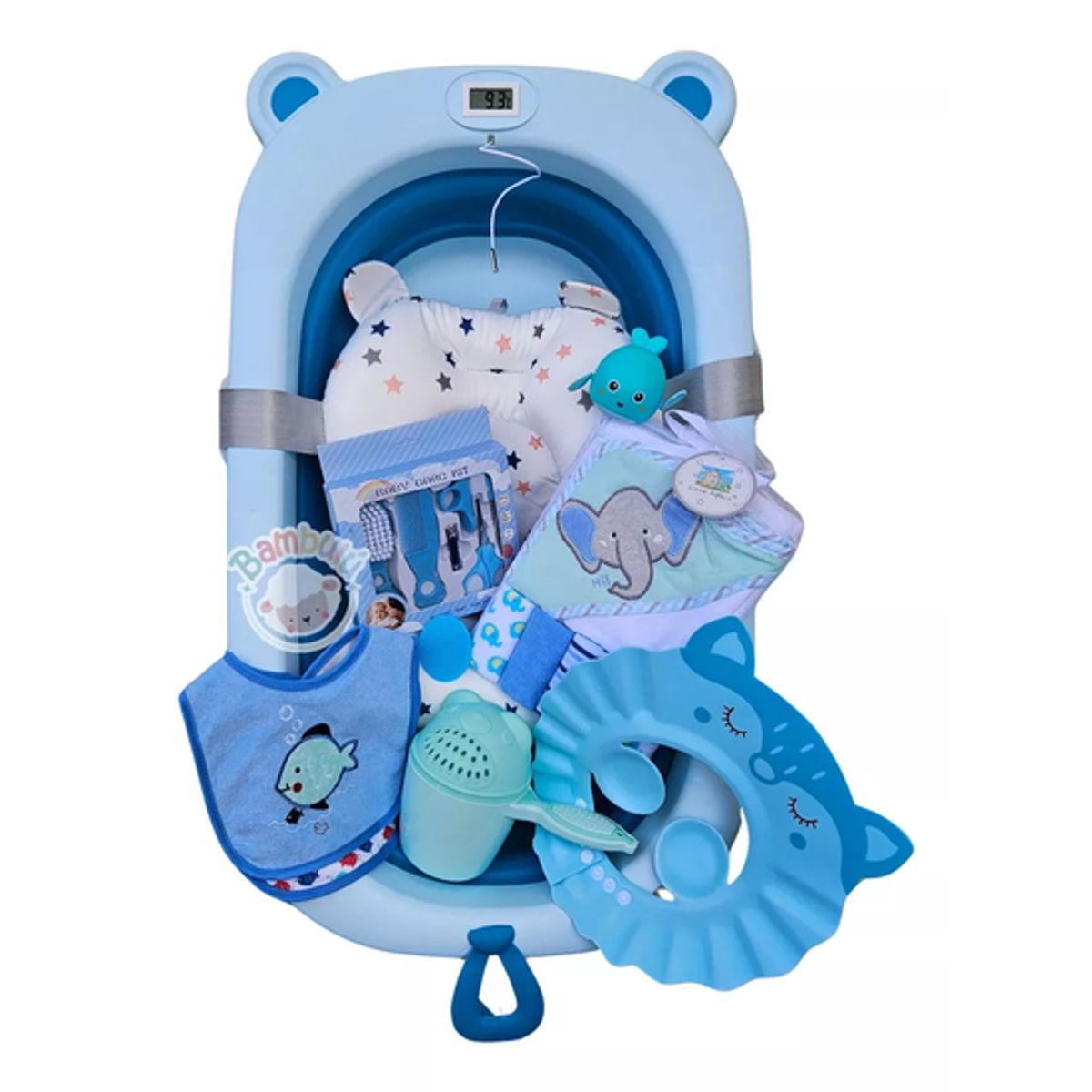 GENERICO - Bañera plegable bebé con termómetro y accesorios color azul