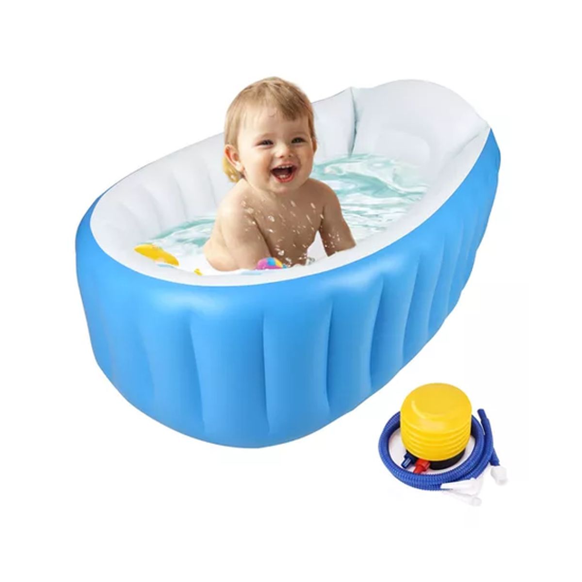 GENERICO - Bañera inflable plegable para bebés con bomba de aire celeste