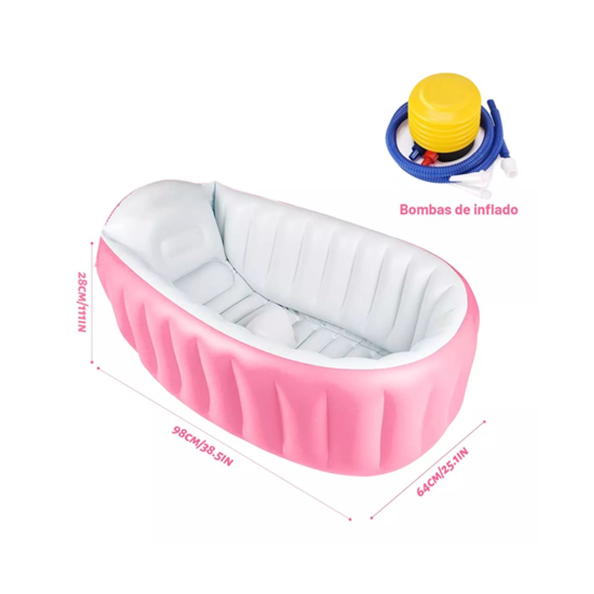 GENERICO - Bañera inflable plegable para bebés con bomba de aire rosado
