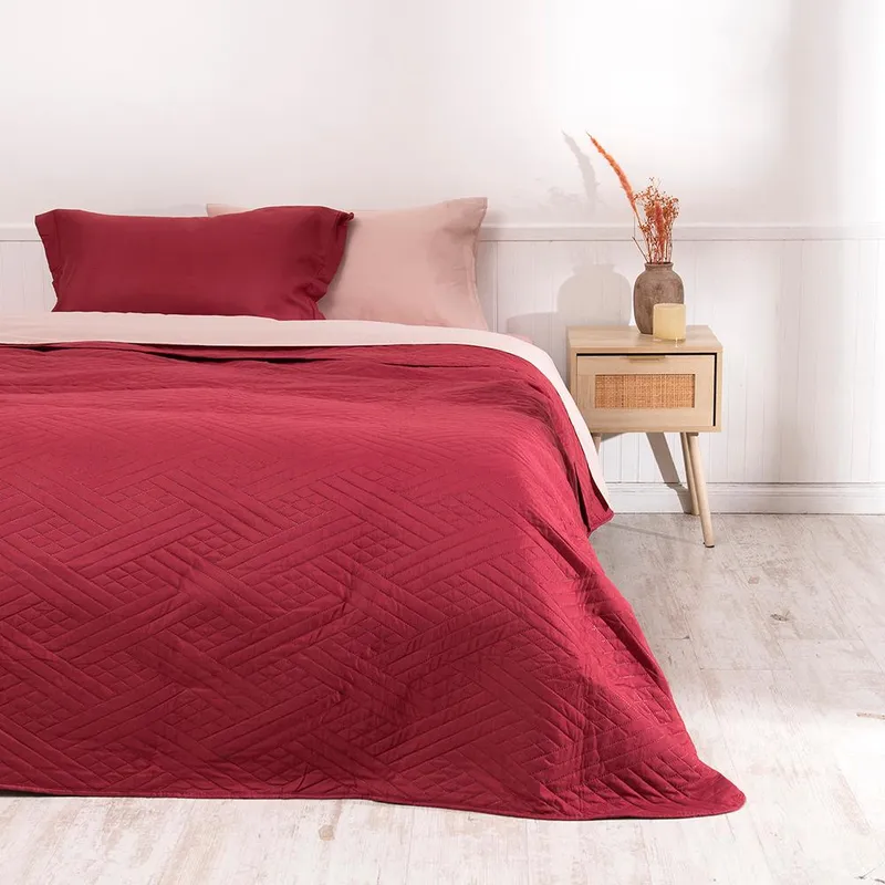 MASHINI - Set Quilt Cordoba + Sábanas 2 Plazas Microfibra Mashini Quilt Liso