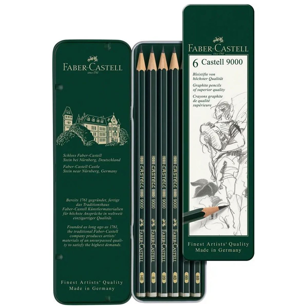 FABER-CASTELL - Lápices Grafito Faber-Castell 9000 (HB-8B) 6ud