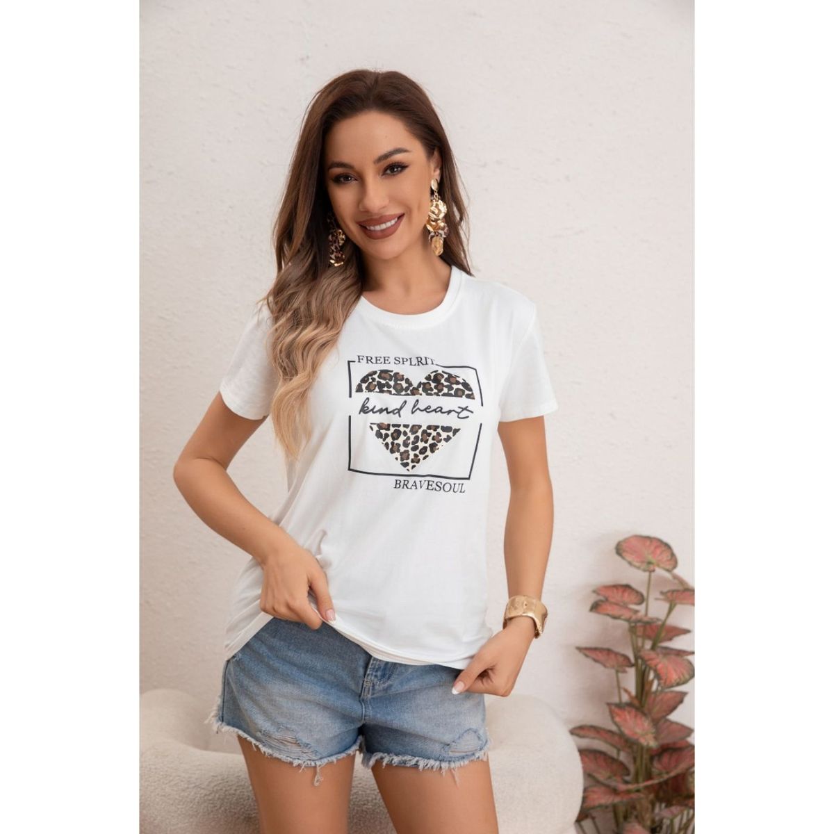 LIKE SHOP - Polera Mujer Algodon Manga Corta Diseño Corazon 0051