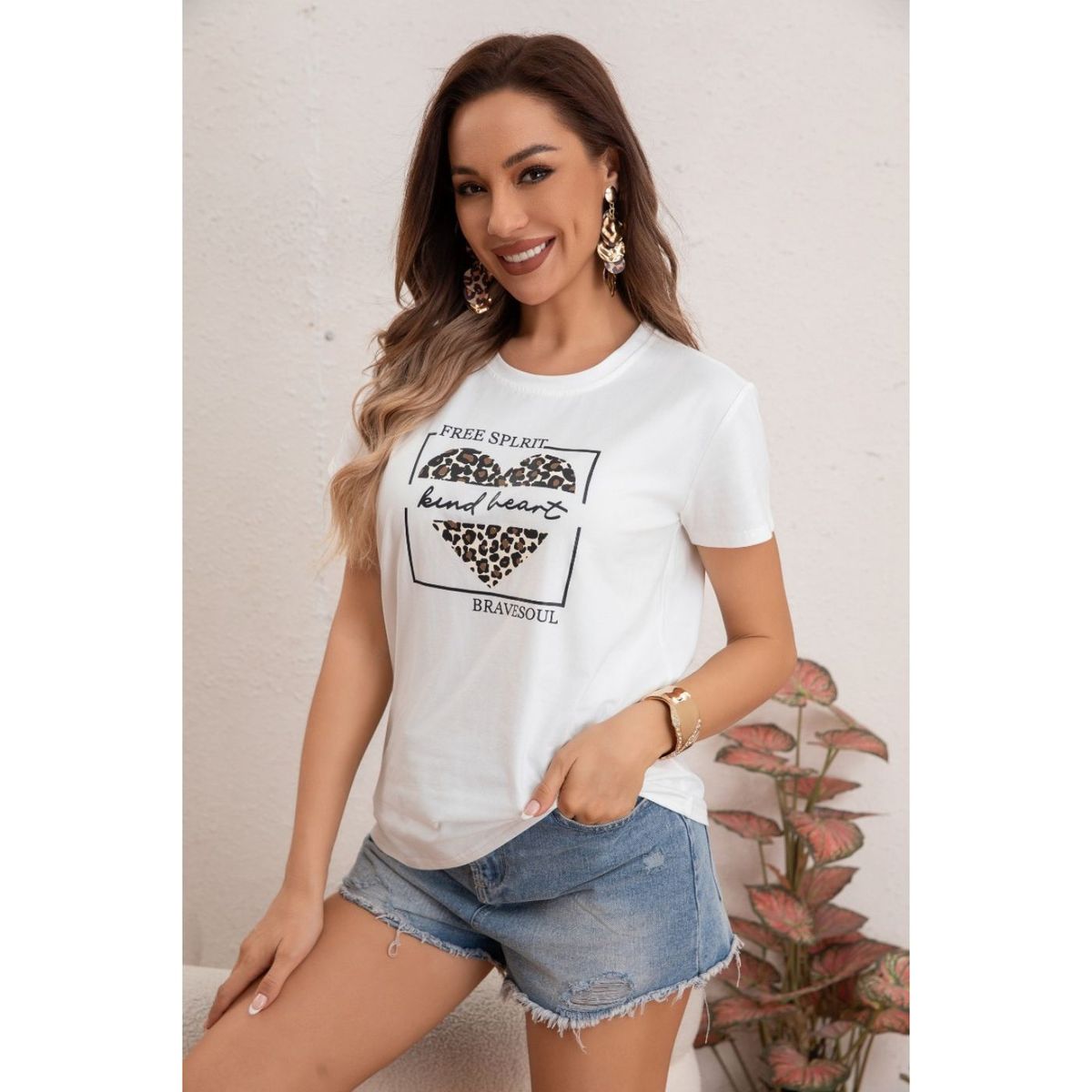 LIKE SHOP - Polera Mujer Algodon Manga Corta Diseño Corazon 0051
