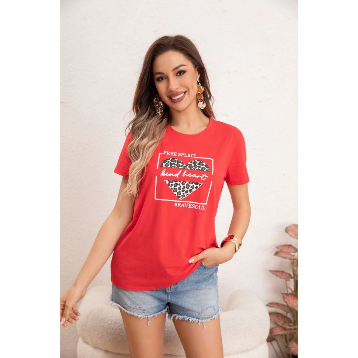 LIKE SHOP - Polera Mujer Algodon Manga Corta Diseño Corazon 0051