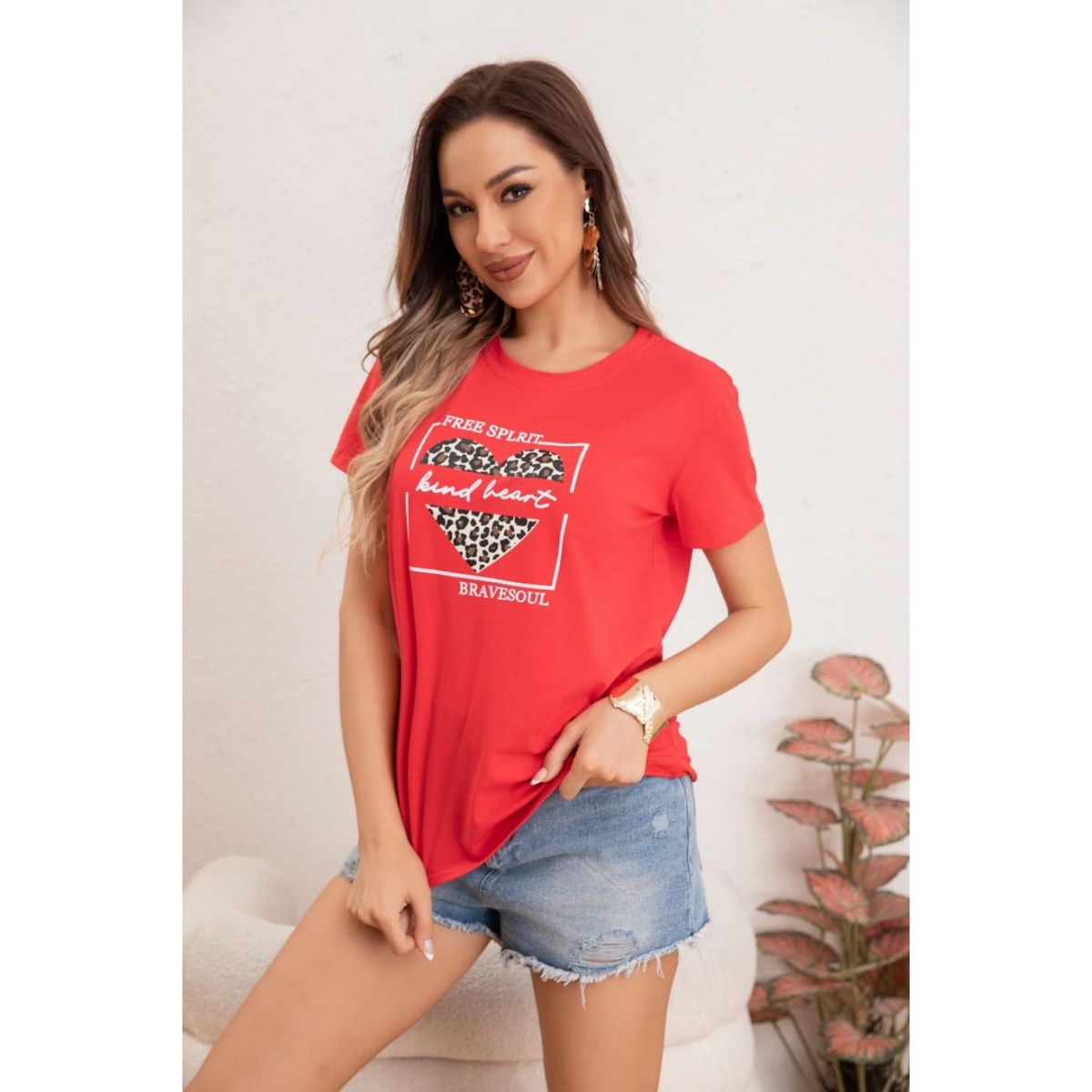 LIKE SHOP - Polera Mujer Algodon Manga Corta Diseño Corazon 0051