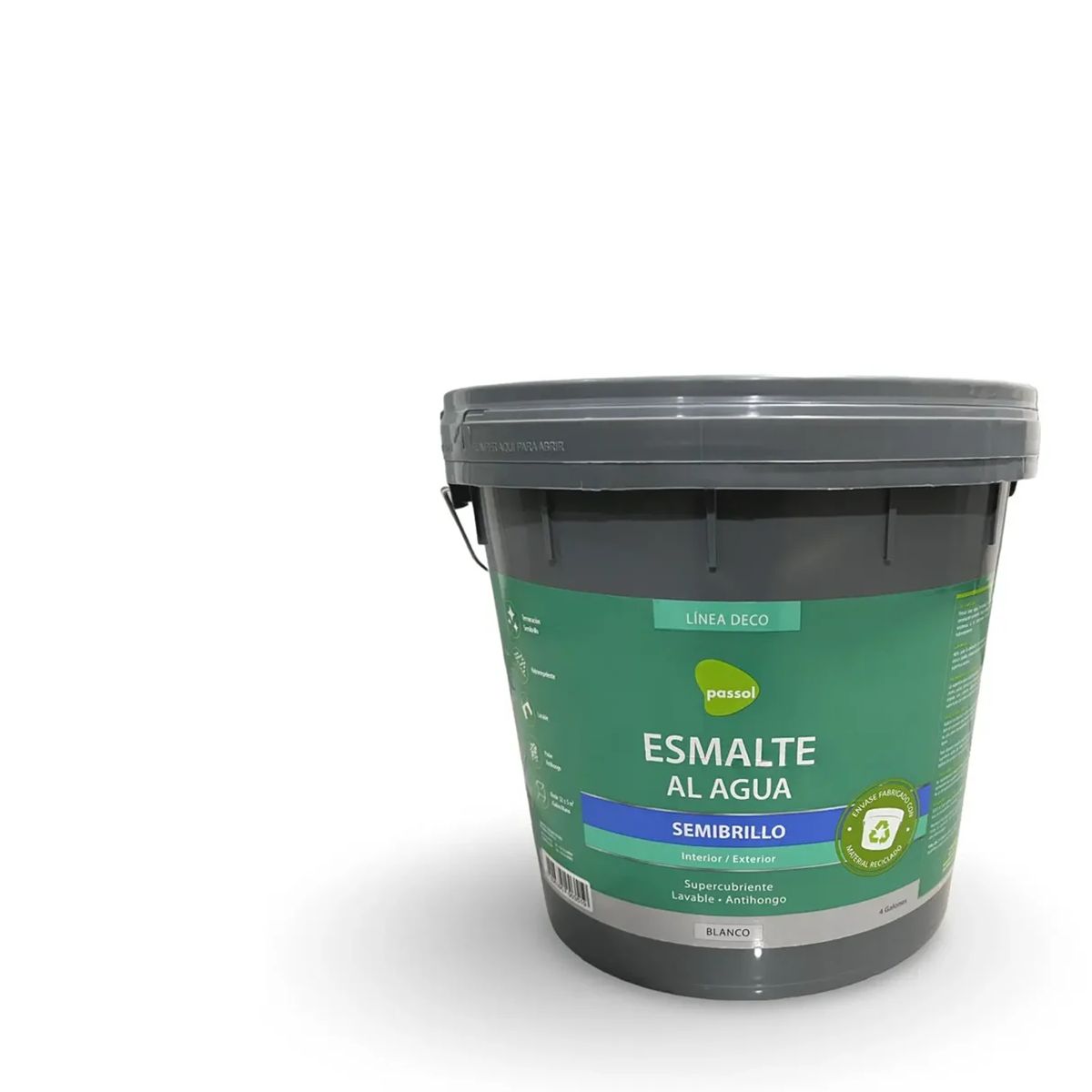 PASSOL - ESMALTE AL AGUA BLANCO SEMIBRILLO TINETA 4 GL