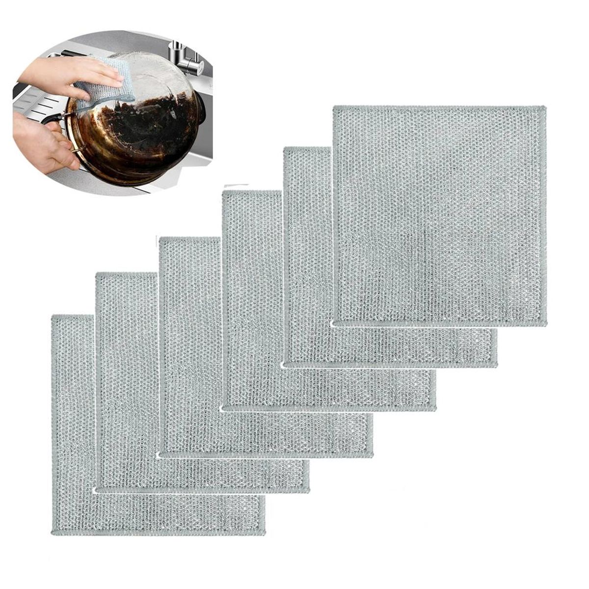 GENERICO - Pack 6 Paño Fibra Metálica Reusable  Limpieza Cocina 30x30cm