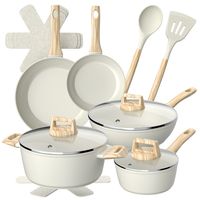 Bateria Cocina 14Pzs Aluminio Forjado Antiadherente Flow Beige