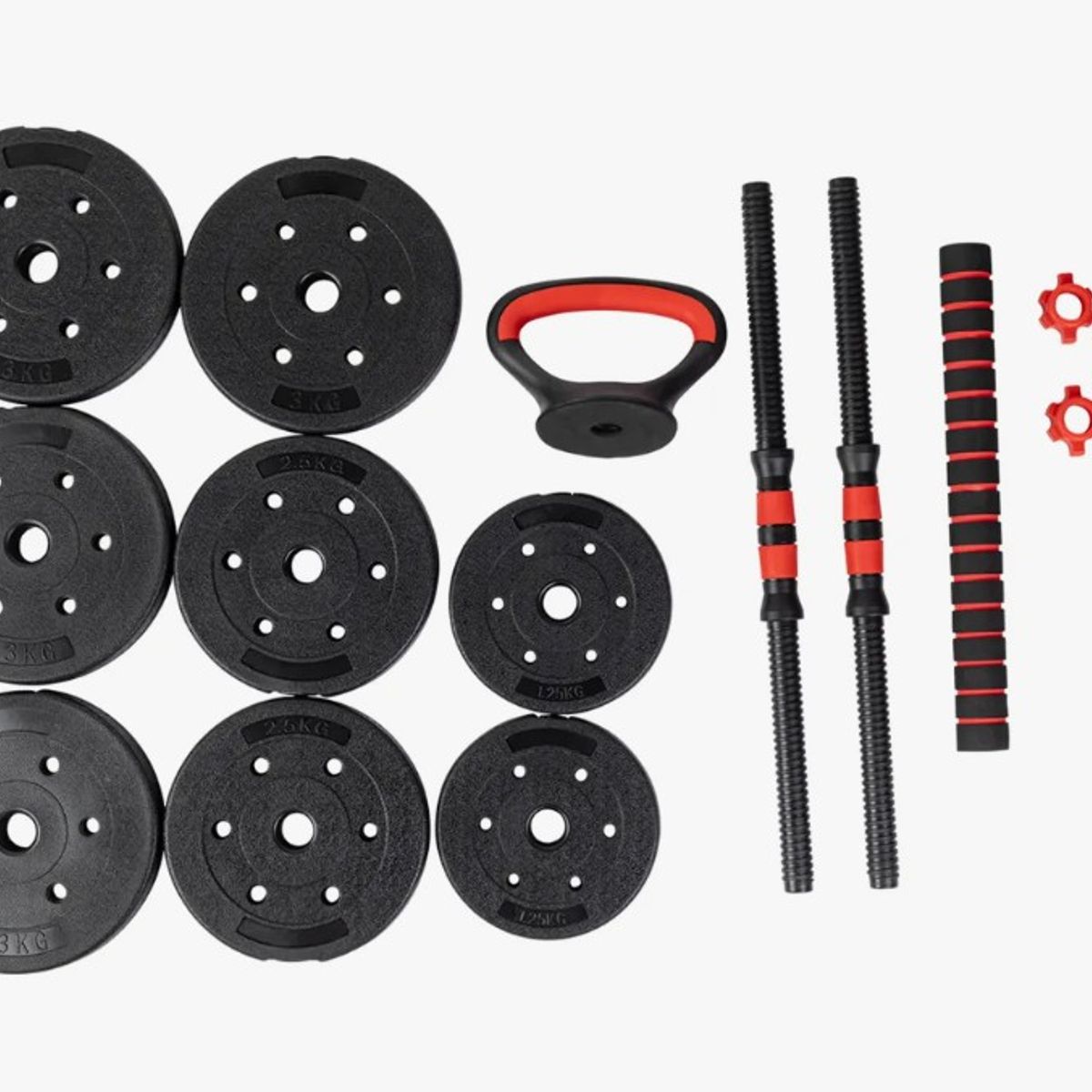 CENTURFIT - Set Mancuernas Barra Kettlebell Ajustable 3en1 Armable 20kg