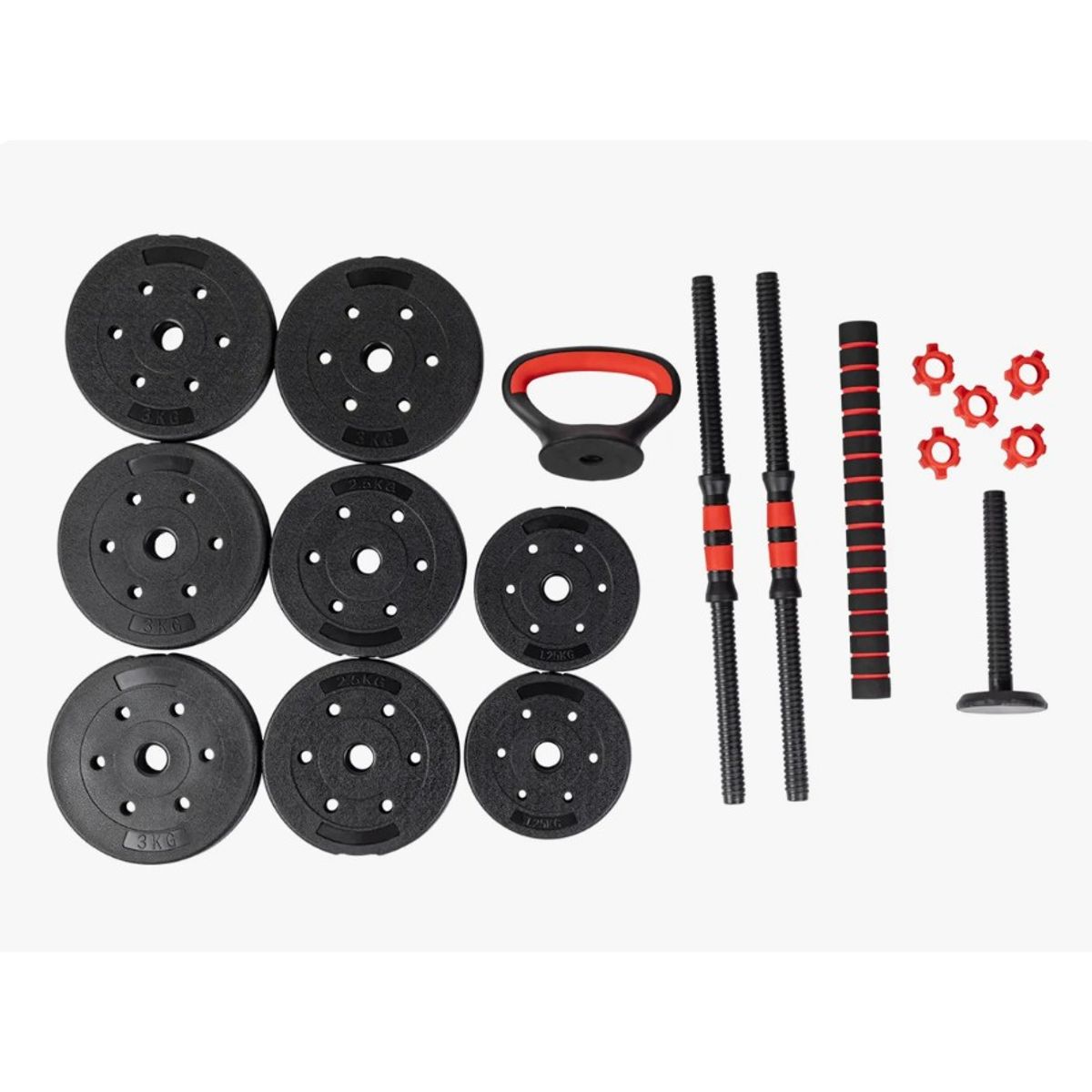 CENTURFIT - Set Mancuernas Barra Kettlebell Ajustable 3en1 Armable 20kg